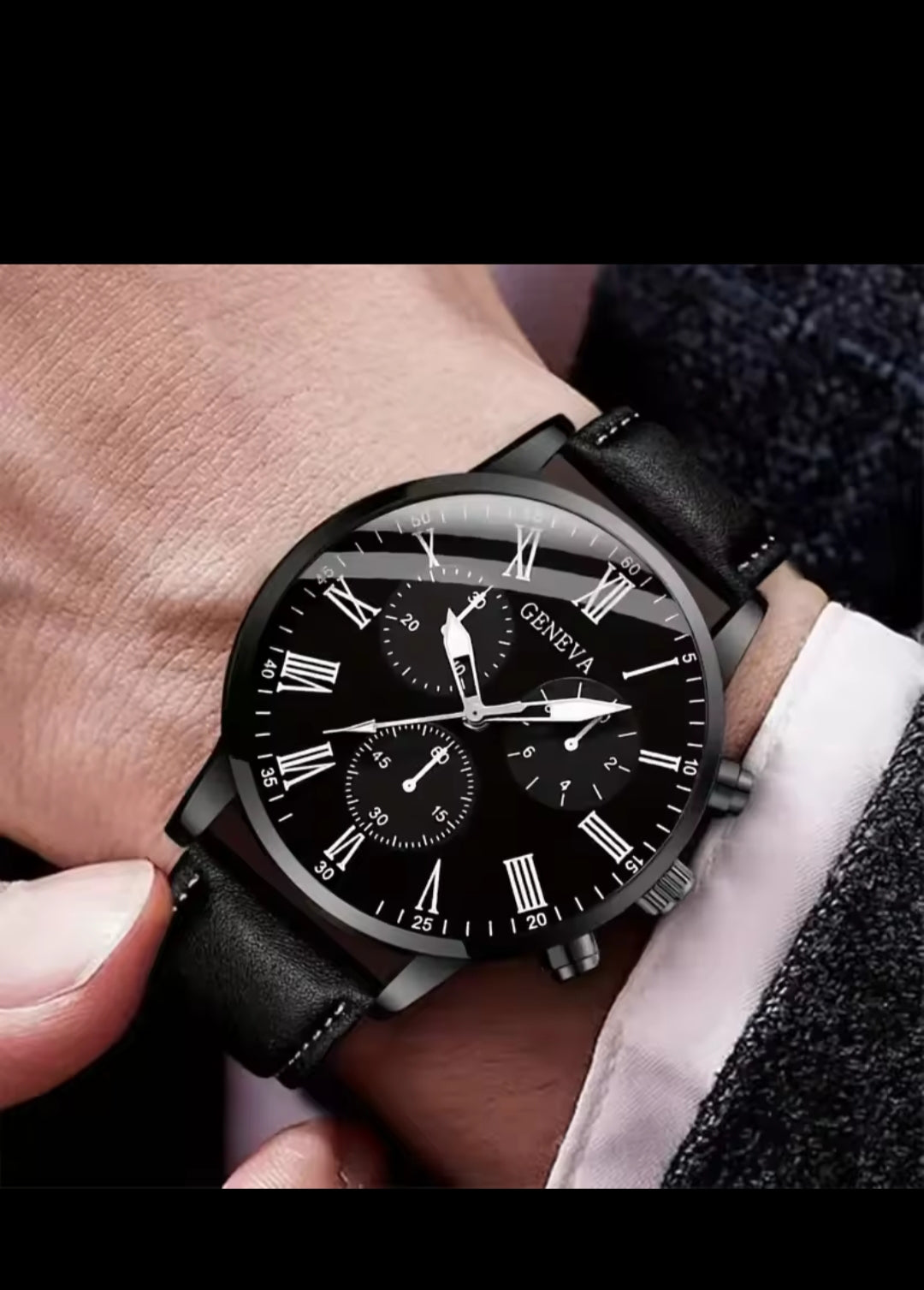 Geneva Chronograph Style Watch with Premium Bracelet (Black Edition)