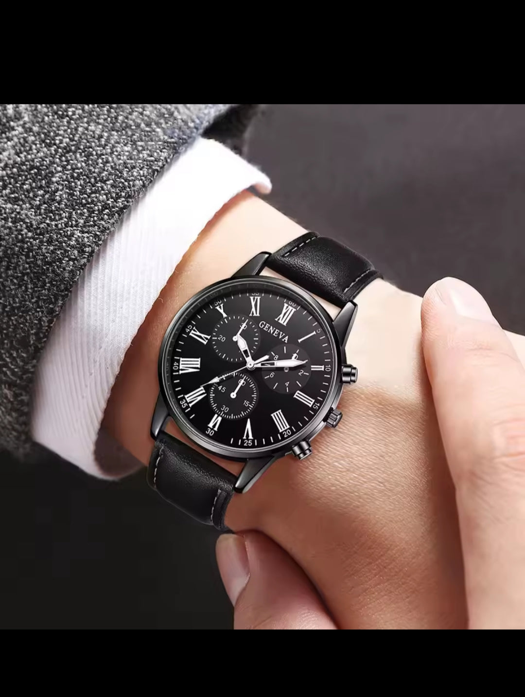 Geneva Chronograph Style Watch with Premium Bracelet (Black Edition)